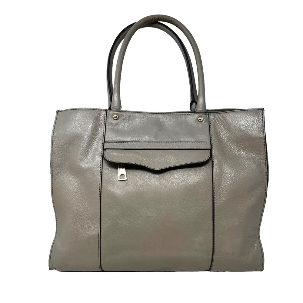 Rebecca Minkoff MAB Medium Gray Shoulder Tote Front Zip Pocket Leather Bag